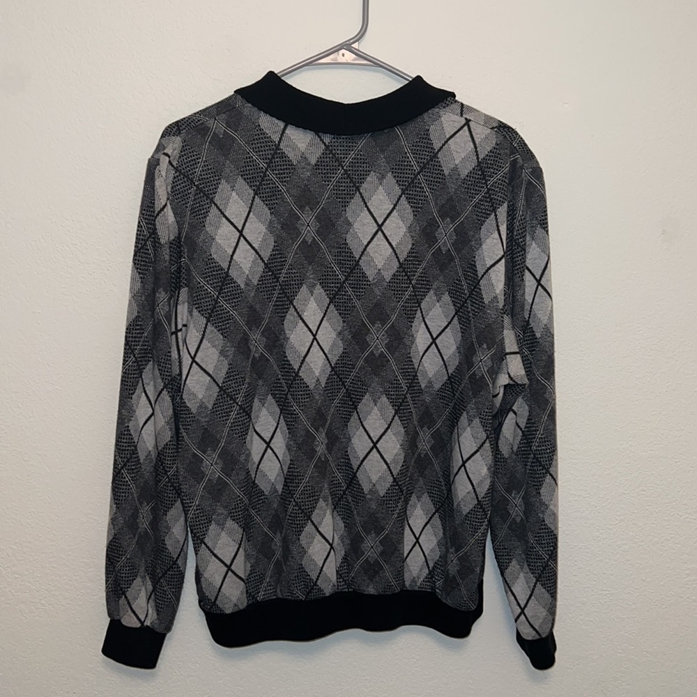 Alfred Dunner men knit black and white ikat plaid sweater - Picture 5 of 5